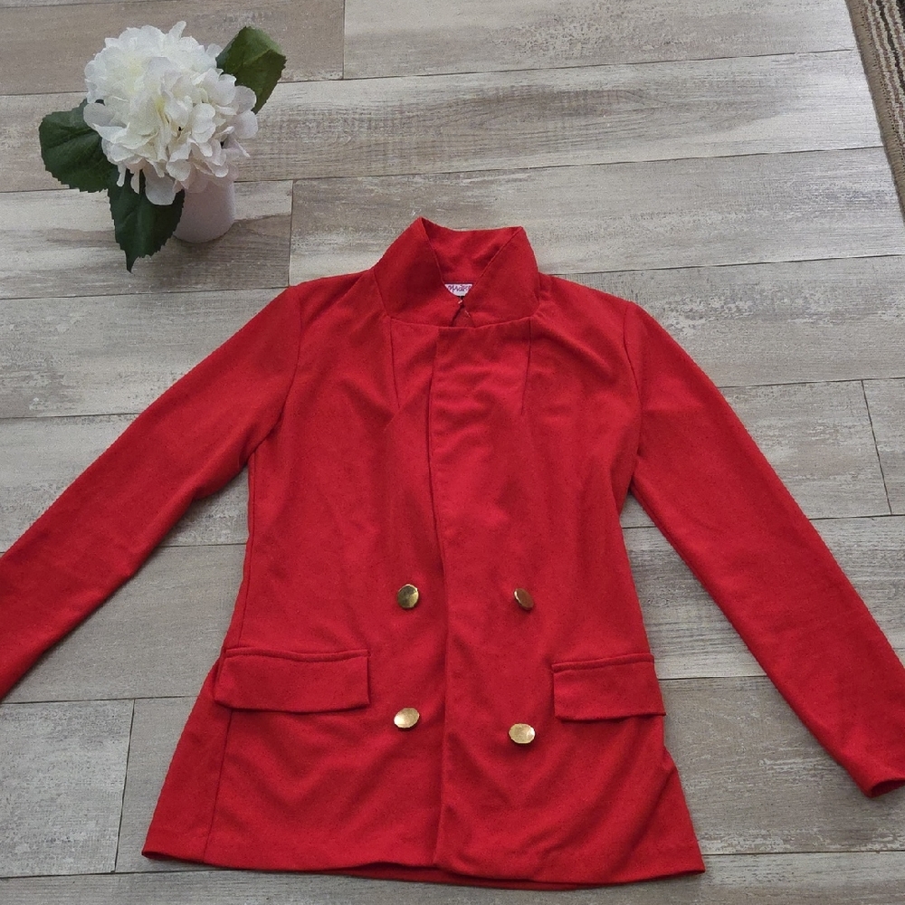 Elegant Red Double-Breasted Blazer